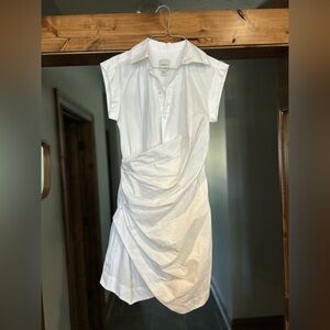 Maeve White Draped Cap-Sleeve Mini Shirt Dress